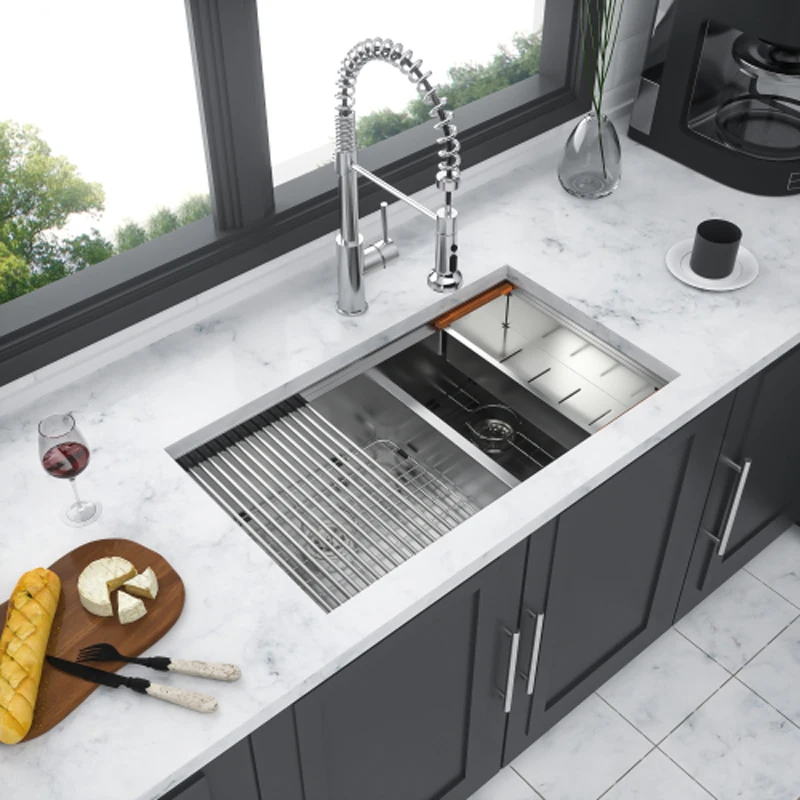 Stainless Steel Kitchen Sink Double Bowl Undermount Sink Apartment Multifunction Silver Wash Basin For Kitchen