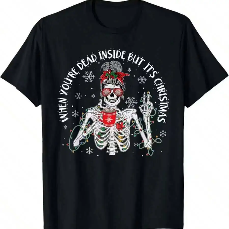 180GSM Pure Skeleton Spooky Black Round Neck Graphic Men's Tee Soft Skin-Friendly Breath Holiday Festive 100% Cotton Trendy Y2K