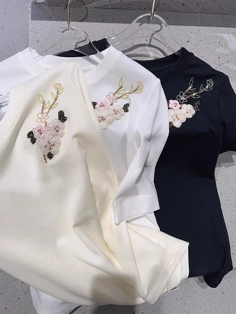 

New T Top Women's round Ne ort Sve Embellied T-irt Versatile Simple Design Commute Sle Autumn Polyester Lyoc...