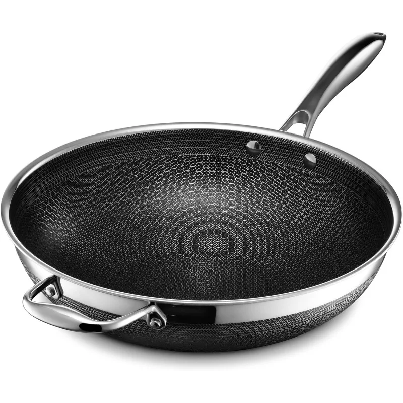 HexClad Hybrid Nonstick 12-Inch Wok, Stay-Cool Handle, Dishwasher and Oven Safe, Compatible with All Cooktops, Induction Ready