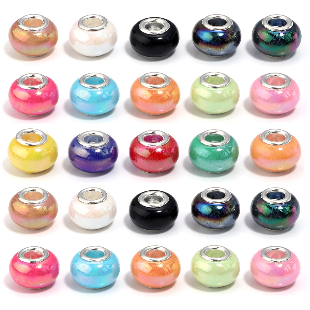 20 stücke 14x9mm AB Farbe Harz Perlen Imitation Keramik Perlen Für Schmuck Machen Lose Spacer Große Loch perlen DIY Halskette Armband