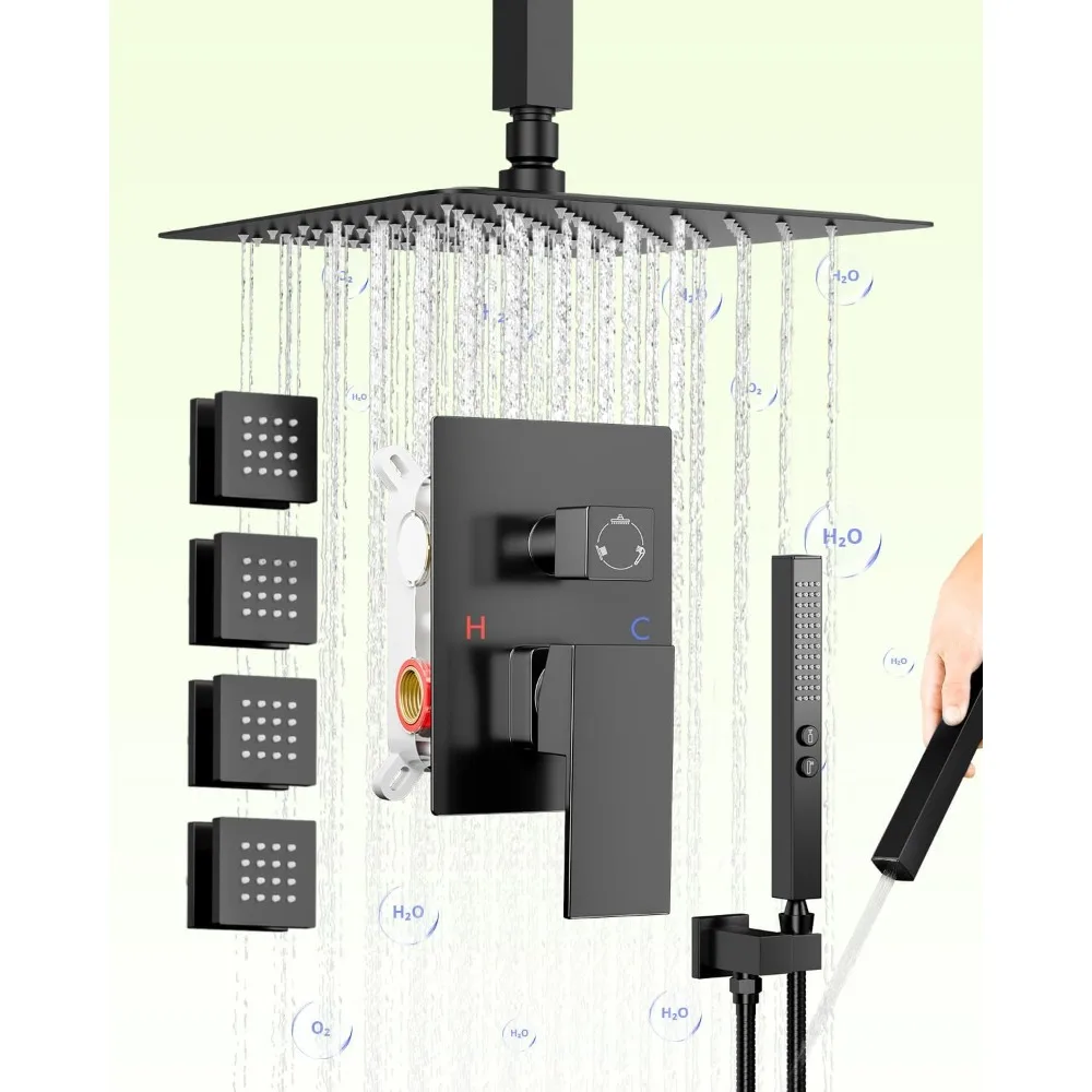

Shower System with Body Jets, Rain Shower Head System Ceiling Mounted, All Metal Shower Jets System
