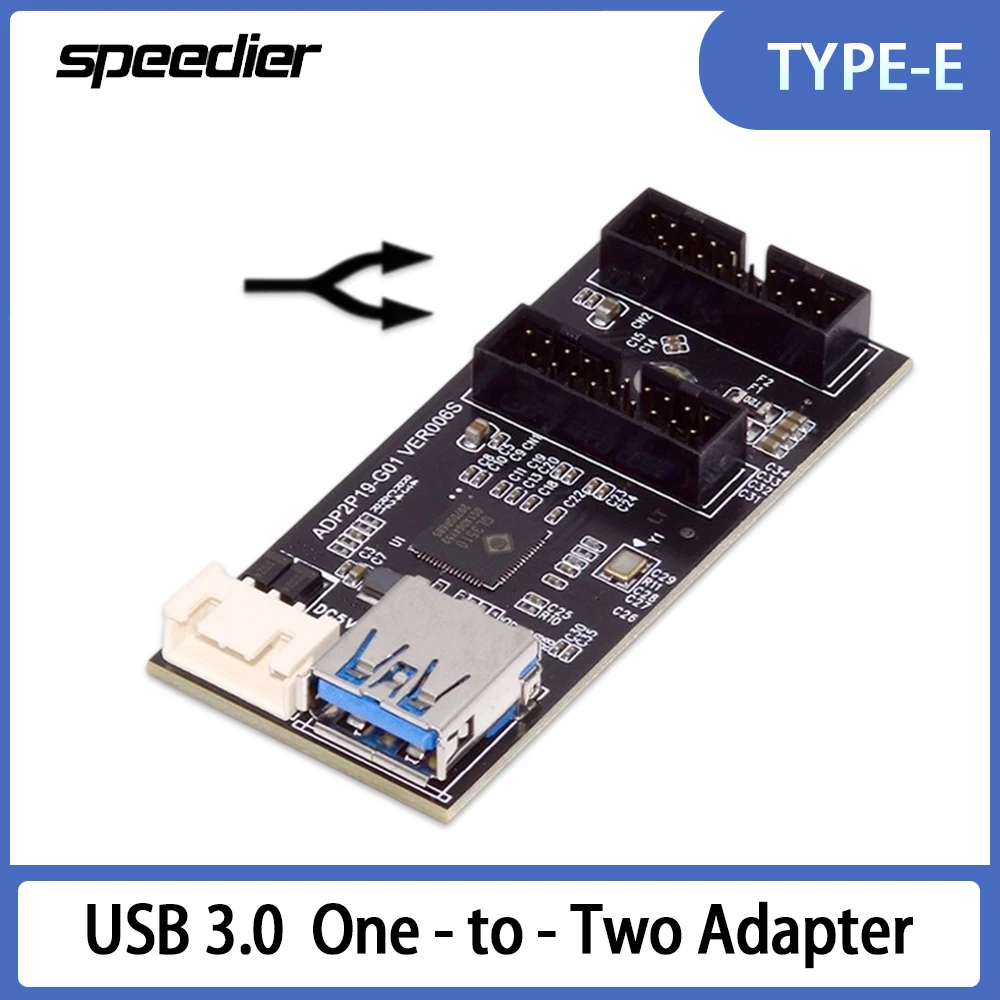 

USB3.0 Front One Point Two 19 Pins To USB 3.1 C TYPE-E Adapter Double Head 20Pin U3-084 USB3.2 GEN1 Expansion Card 20P + 20P