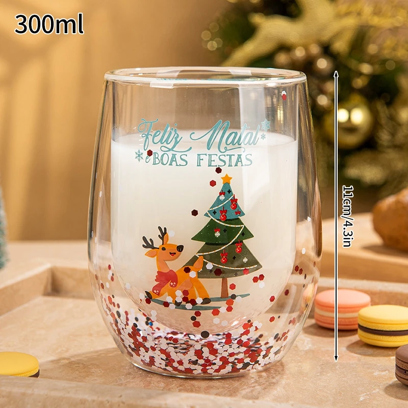 

Christmas Glass Cups Decorative Water Bottle Cold Coffee Mugs Kitchen Aesthetic Cup Desk Accessorie Christmas Drinkware