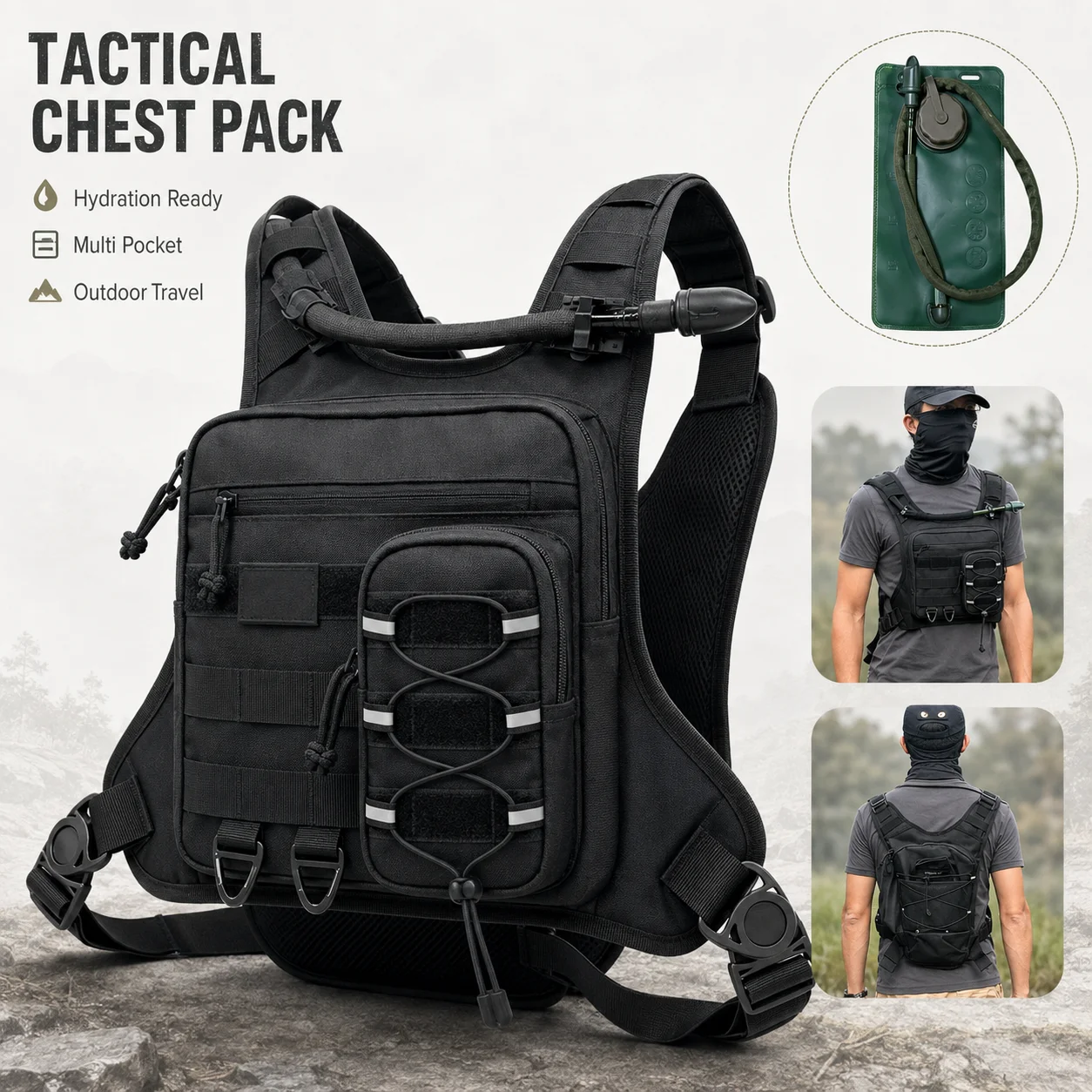 Cycling Gear Backpack - Tactical Chest Bag Outdoor Hiking Backpack