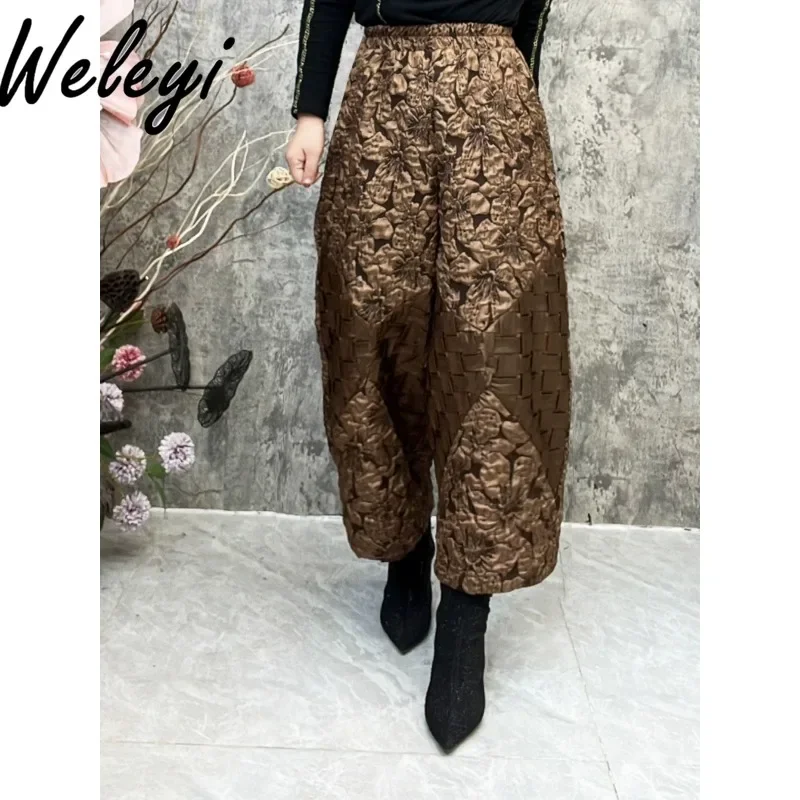 Original Retro Large Size Velvet Thickened Wide-leg Pants Female Chinese Style Baggy Solid Color Fleece Straight Pants Women