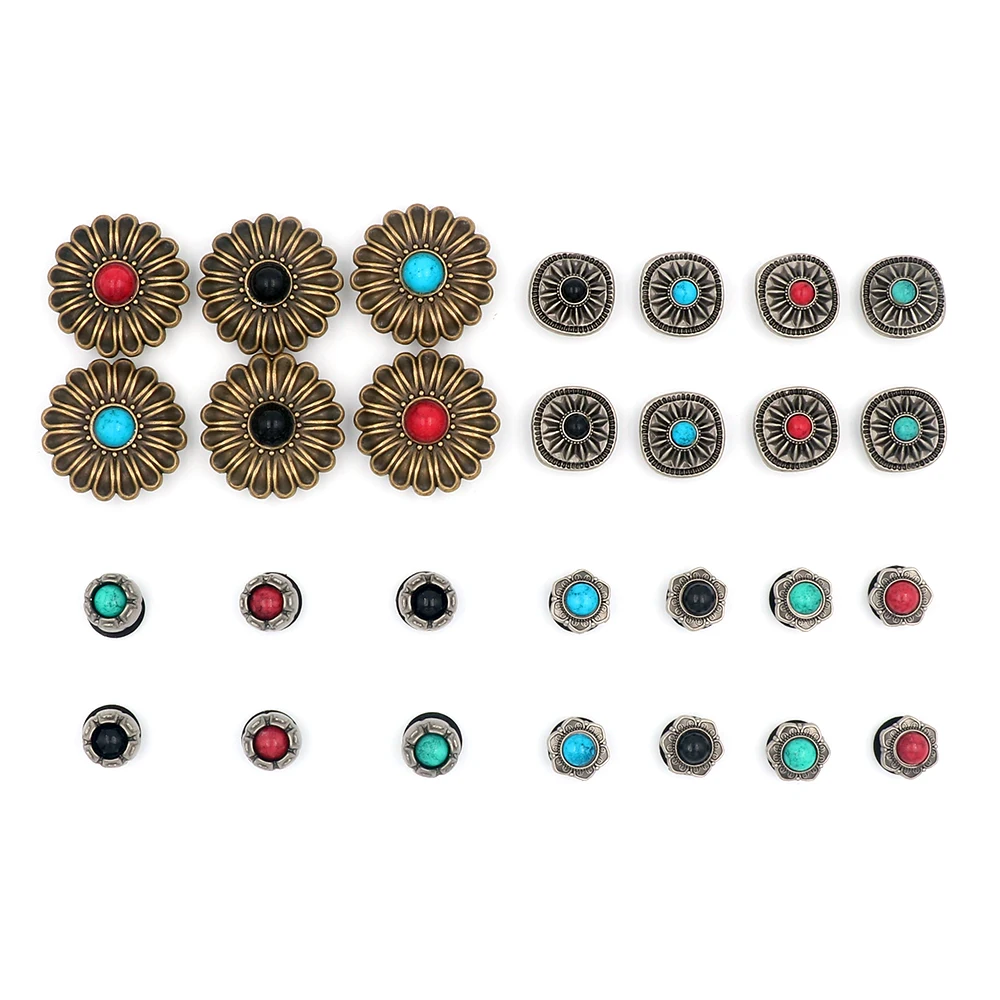 Shoe Decorations Charm Detachable Halloween Metal Sandals Accessories Round Pines Simulated Turquoise Ornament Gift 1 Set 14 Pcs