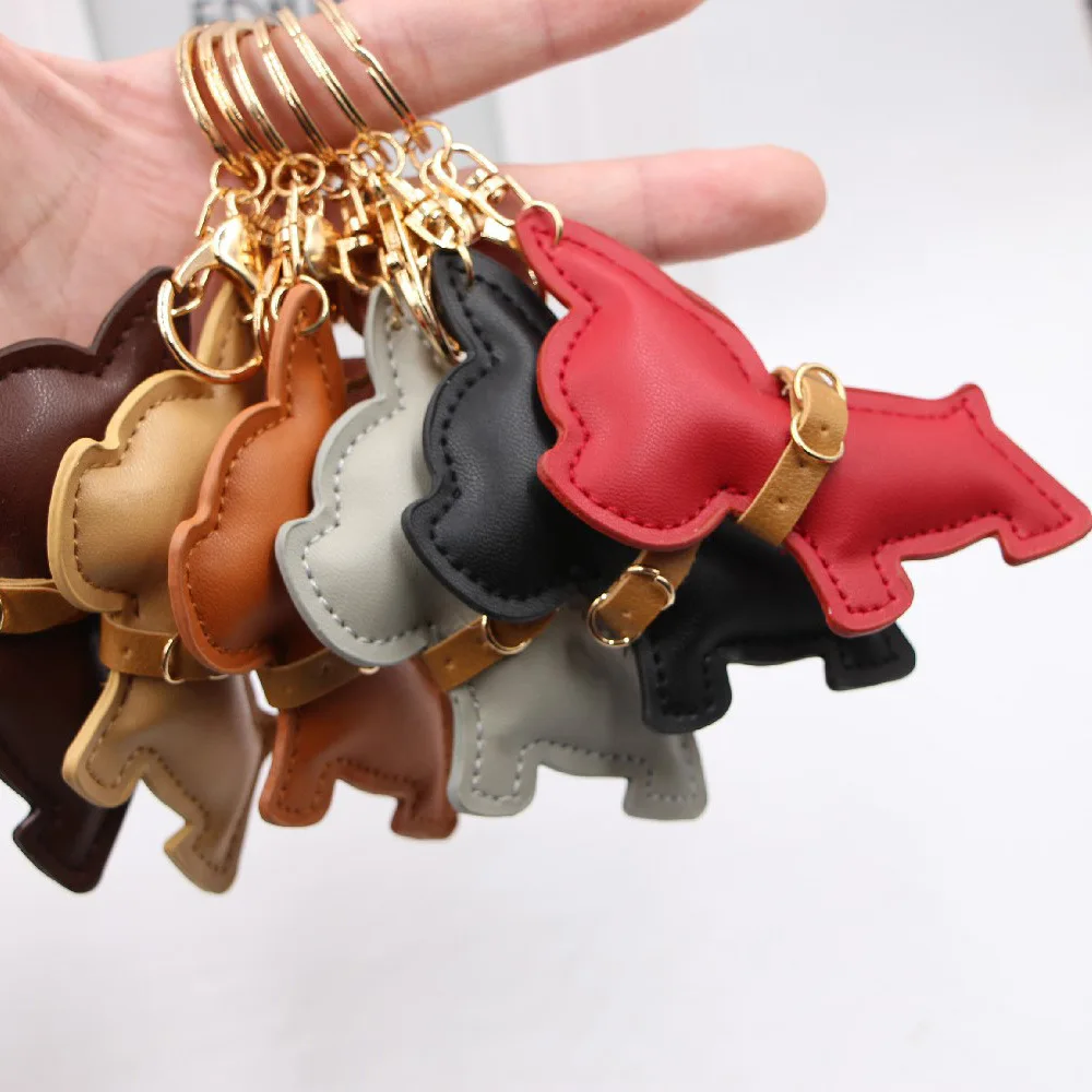 Fashion PU Faux Leather Luxury Fighting Dog Pet Keychain Bag Charm Pendant Dog Leather Key Chain