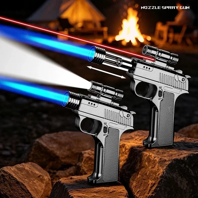Metal Laser Light Flashlight Telescopic Spray Gun Windproof Lighter High Temperature High Firepower Inflatable Flame Gun