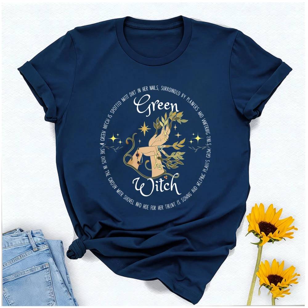 Green Witch Graphic T Shirt Magical Hand Plant Circle Quote Print Nature Witchcraft Botanical Wicca Mystical Forest Aesthetic