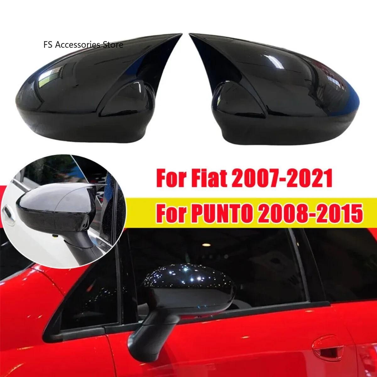 

Glossy Black Pair Car Side Wing Mirror Cover Caps For Fiat 500 500C Grande Punto Rearview Mirror Cover Shell Case Trim Add on