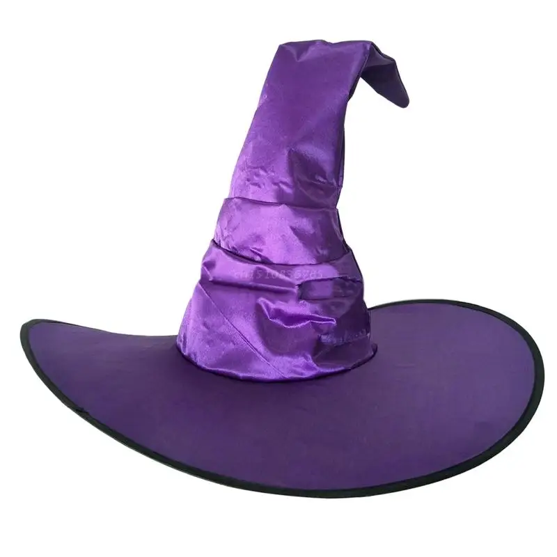 Delicate Witch Wizard Hat Pointed Hat Pleated Halloween Hat Cosplay Props Party Costume Headgear for Christmas Halloween Gift