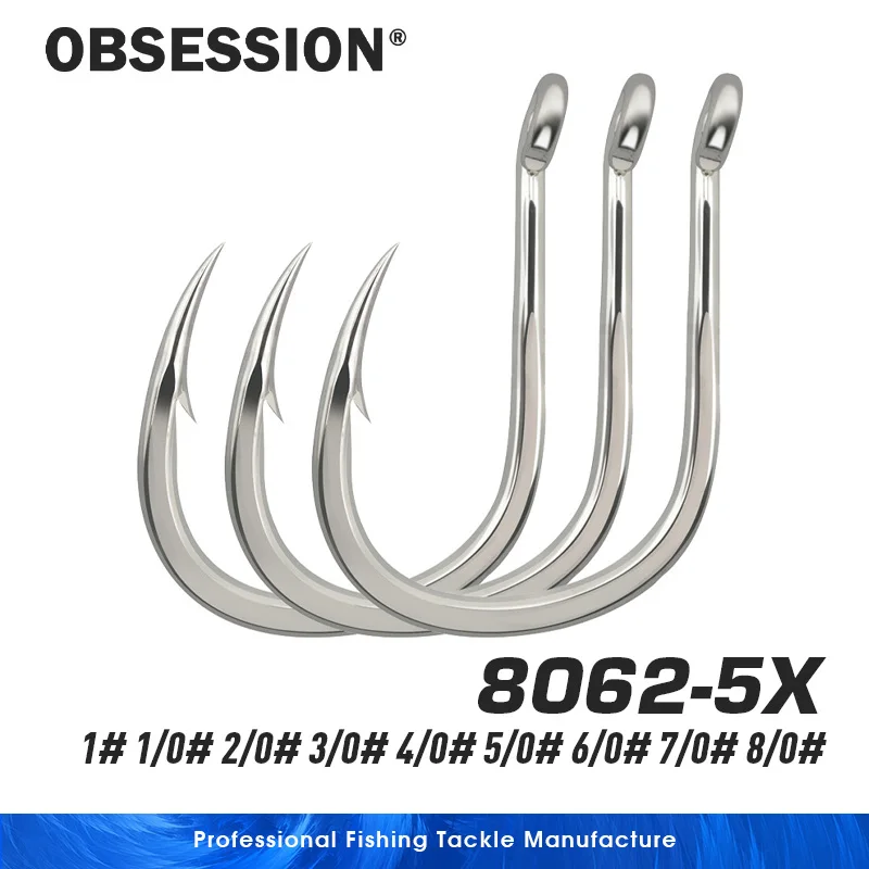 

OBSESSION 8062 5X 100шт/пакет 1 # Крючок для джиггинга из высокоуглеродистой стали 1/0-9/0, усиленный, для морской рыбалки на крупную дичь, одинарный.