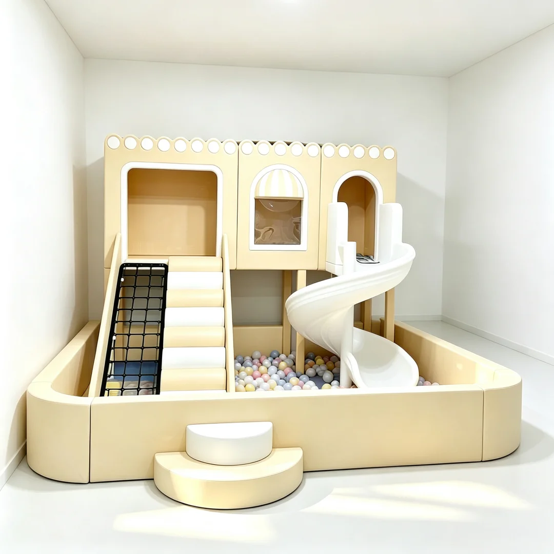2026 Indoor Custom Compact Soft Play Equipment Castle Playhouse Kids Climber Crawl Spiral Slide for Child Care Center Party Cafe