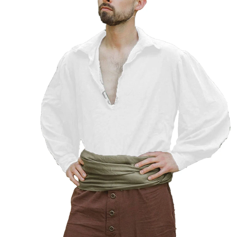 

Vintage Pirate Captain Shirt Men\\\\\\\\\\\\\\'s Medieval Renaissance Costume Tops Comfortable Slim Fit V Neck Fashion Shirt