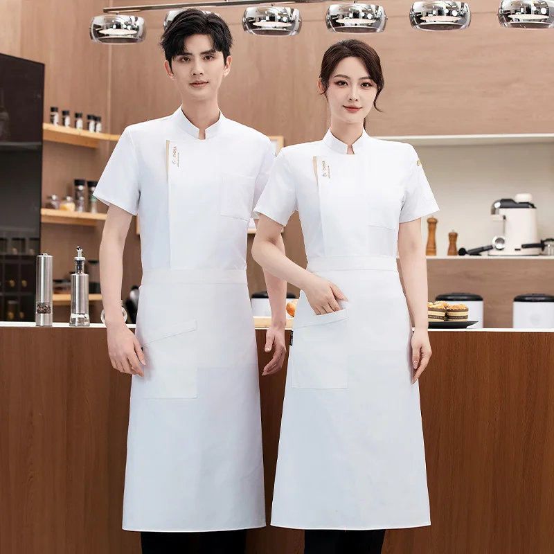 Kitchen Chef coat black Men short sleeve Chef Jacket Breathable Mesh chef uniform with apron Restaurant work clothes accessories