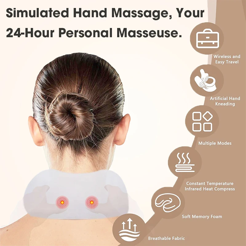 Electric Neck Shiatsu Massager U Shaped Pillow infrared Heat Vibration 3D Kneading Massage Shoulder Cervical Pain Relief Fatigue
