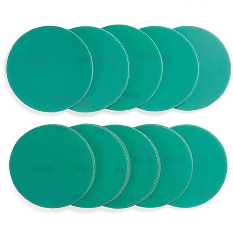 SATC 5 600 Grit Film Sandpaper 2000pcs Aluminium Discs with Hook Loop Backing 5 Inch Green Sanding Disc