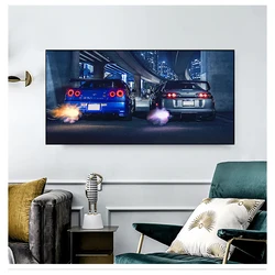 차량 모던 캔버스 페인팅 HD 프린트, 거실 홈 데코 포스터 벽 아트 프레임, GTR R34 VS Supra