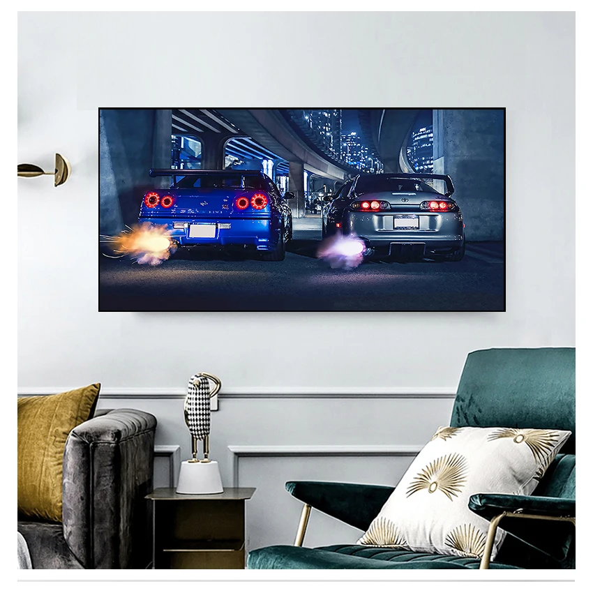 vehicle modern canvas painting HD print for living room home decor poster wall art frame GTR R34 VS Supra