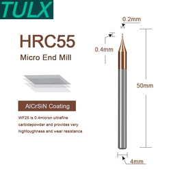 1 pz HRC55 Micro fresa quadrata 2 flauti 0.2-0.9mm TiAIN Micro piatto 4mm fresa a codolo Mirco carburo punta per incisione CNC