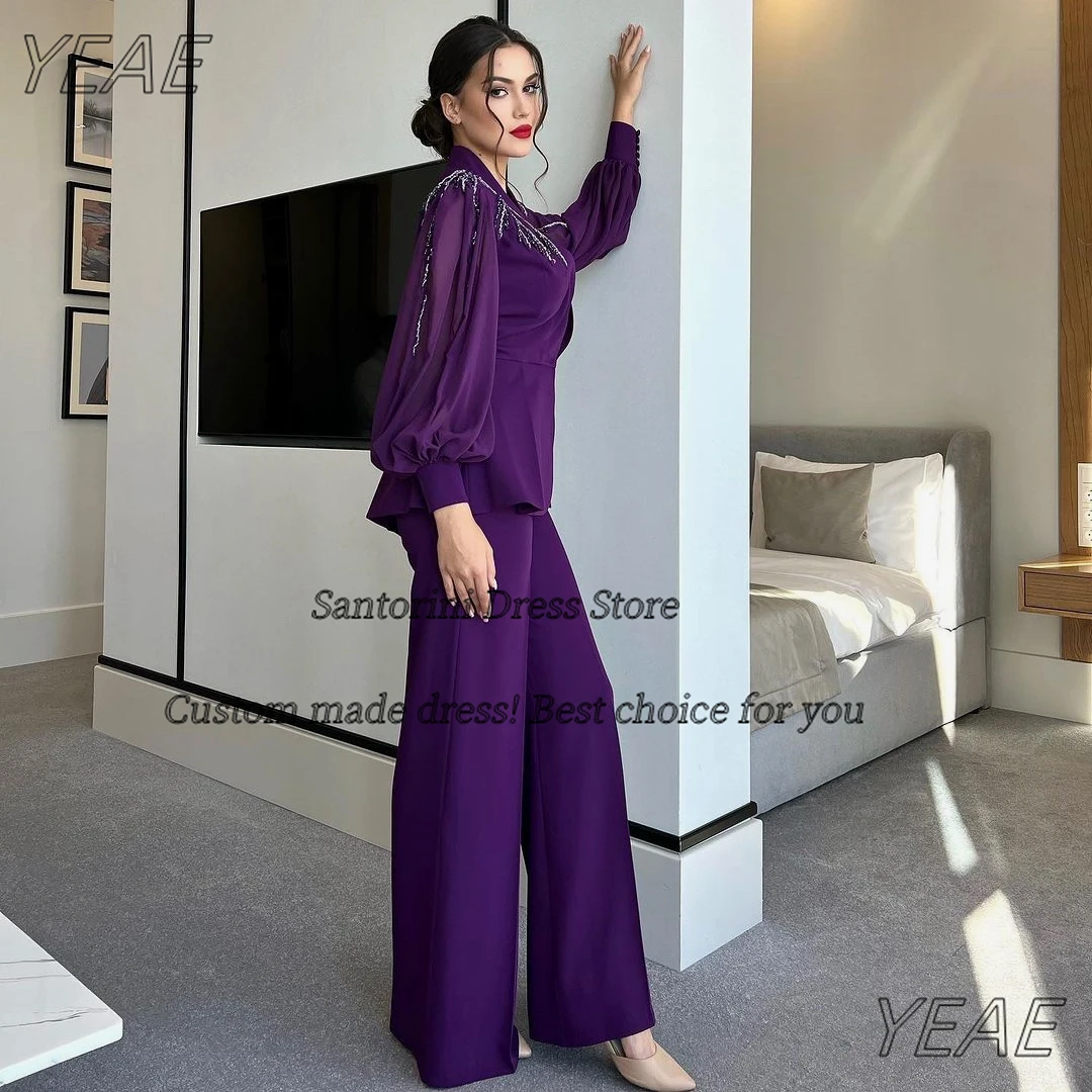 Santorini 2024 Two Pieces Women Wear Evening Party Dresses Beaded Long Sleeves Prom Dress Pant Suits Special Banquet Gowns