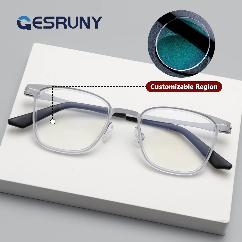 

Gesruny Square Glasses Frame Lightweight Prescription Glasses Progressive Myopia Hyperopia Glasses Anti Blue Light For Men Women