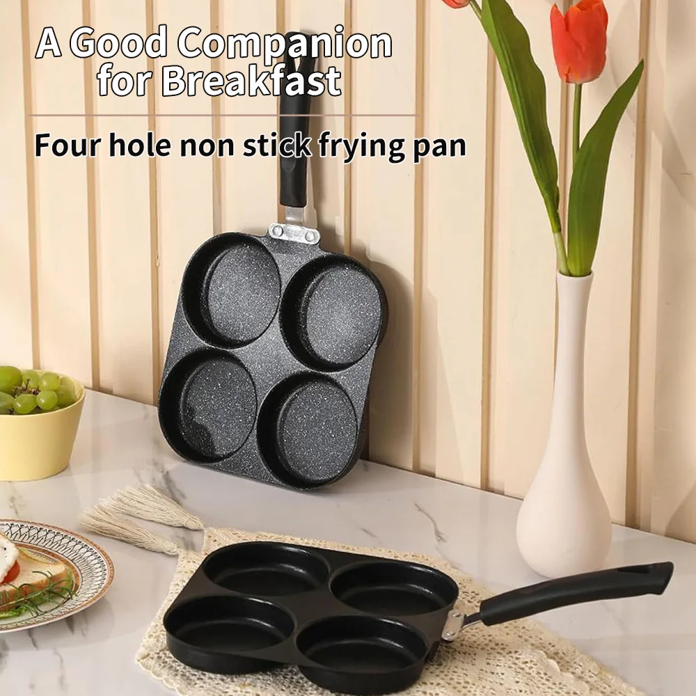 مقلاة غير لاصقة بأربعة فتحات - مثالية للبيض والفطائر وما إلى ذلك. | مادة حديدية متينة | مثالية للاستخدام المنزلي والمطعم #1