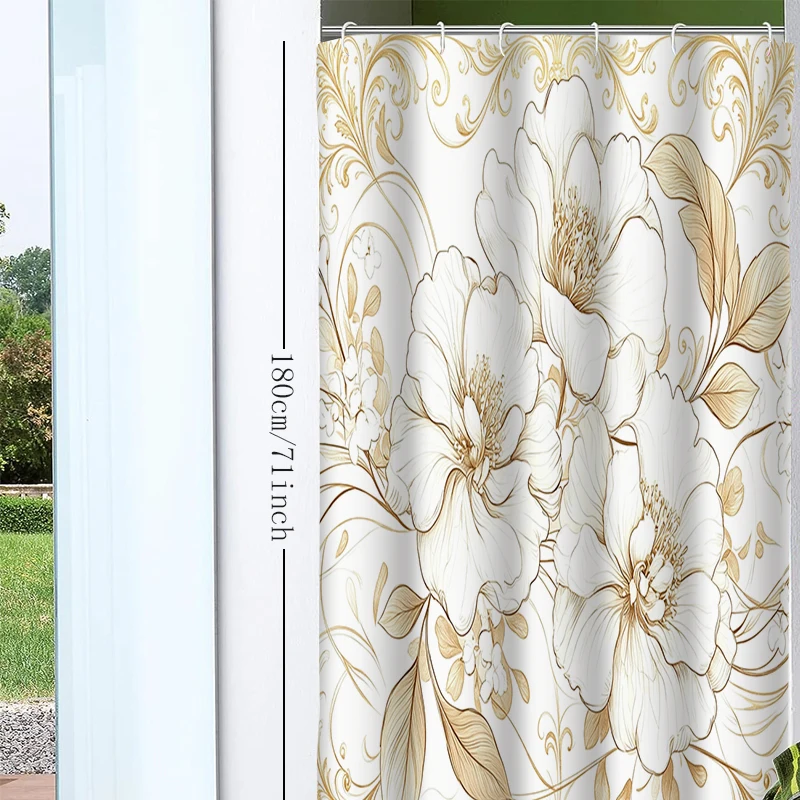 1pc sketching flowers shower curtain with metal grommets, polyester bath curtain widow curtain bathroom decor & accessories
