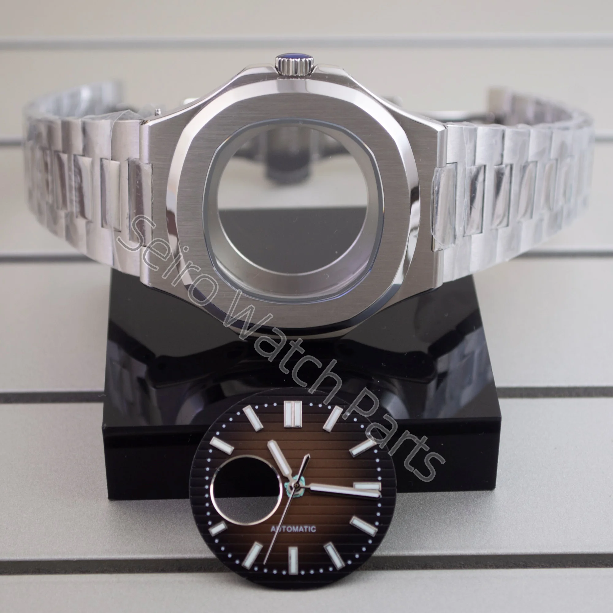 41mm PVD black/rose gold/silver watch case square strap 316L steel sapphire for nautilus nh35 nh36 nh38 movement 30.5mm dial