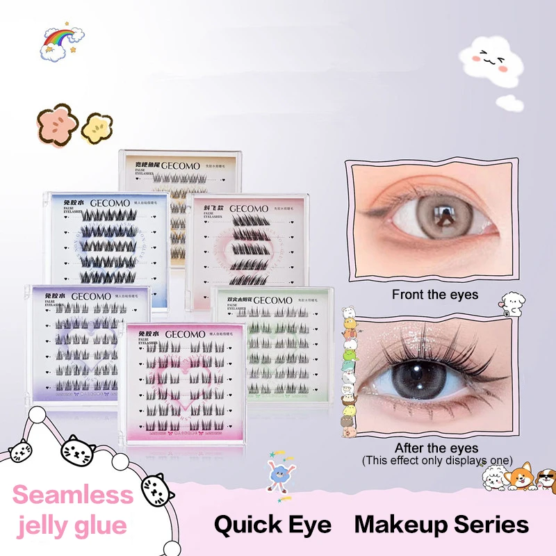 DIY 접착제 없는 인조 속눈썹 날개 모양 풍성한 자연스러운 두꺼운 만화 눈 재사용 가능 확대된 눈 속눈썹 쉽게 적용