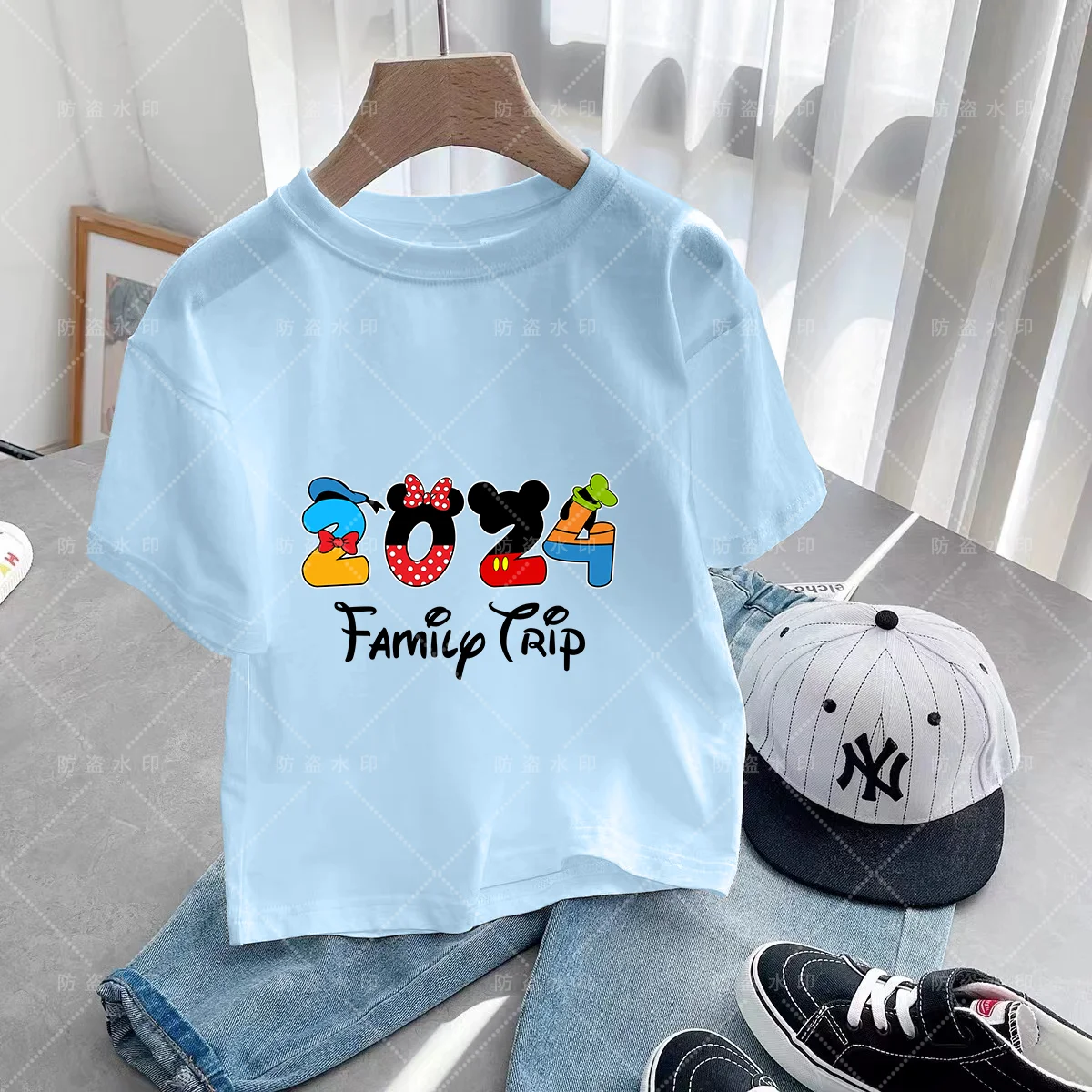 Summer Children Top Disney Couple T-shirt Short Sleeve Children Clothes 2024 Fashion Disneyland Trip Caricature Vacation Clothes