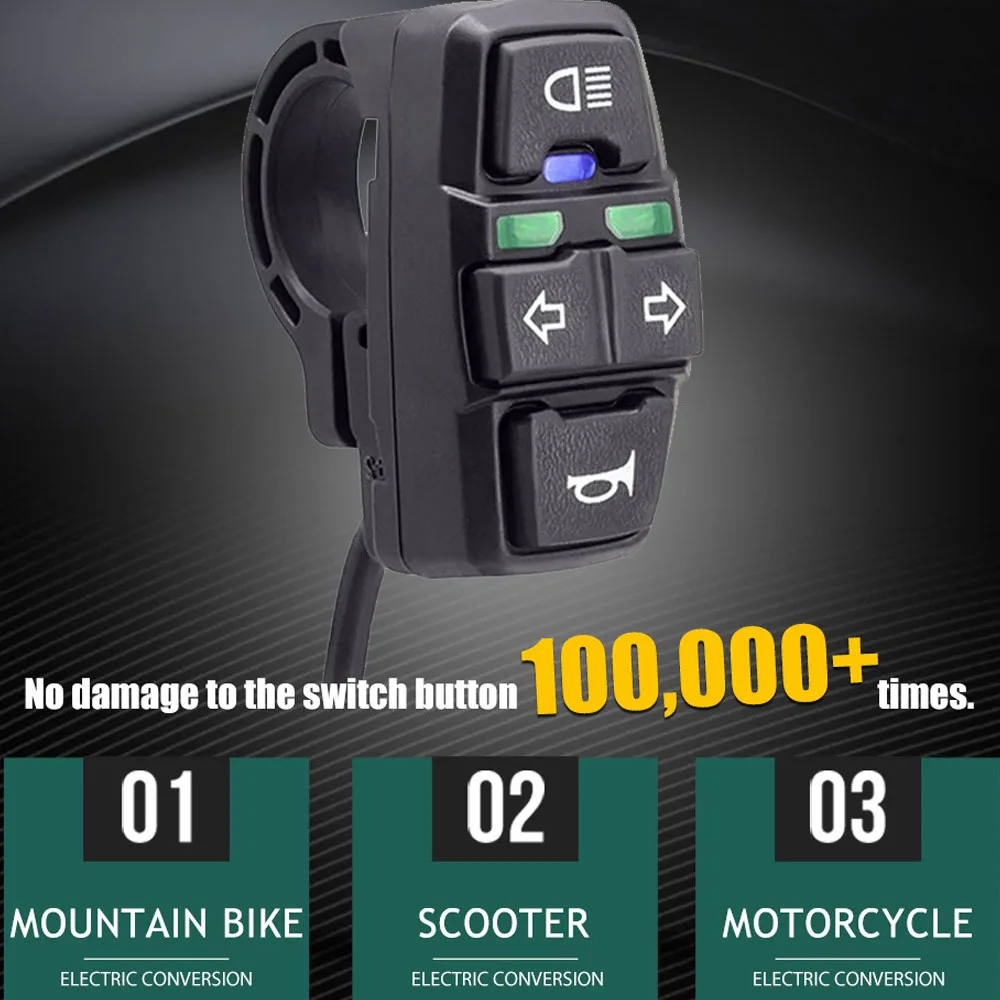 3 in 1 Electric Bike Scooter Switch Headlight Turn Signal Horn Switch 36V/48V ON/OFF Control Switch  for E-Bike Electric Scooter
