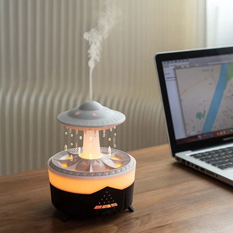 Humidificador de luz nocturna de nube de lluvia con sonido de gota de agua de lluvia y difusor de aceite esencial de luz LED de 7 colores