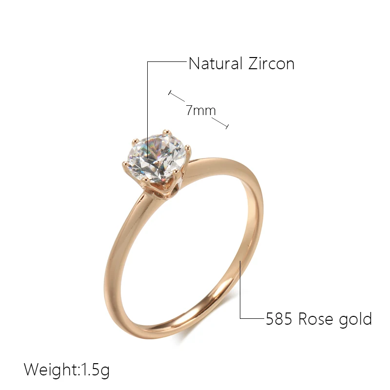 Kinel Fashion Simple Bride Wedding Ring For Women 585 Rose Gold Natural Zircon Cute Korean Rings Romantic Gift For Girlfriend