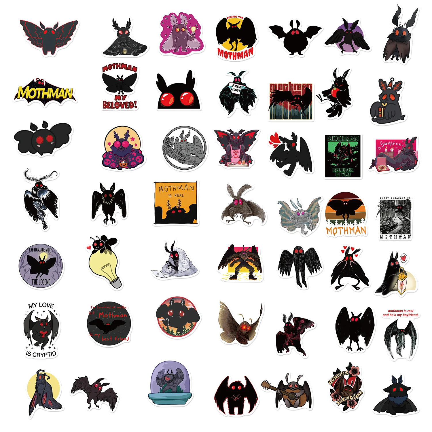 50PCS Cute Cartoon Mothman Stickers For DIY Luggage Laptop Skateboard Motorcycle Bicycle Decals Graffiti Stickers Toys