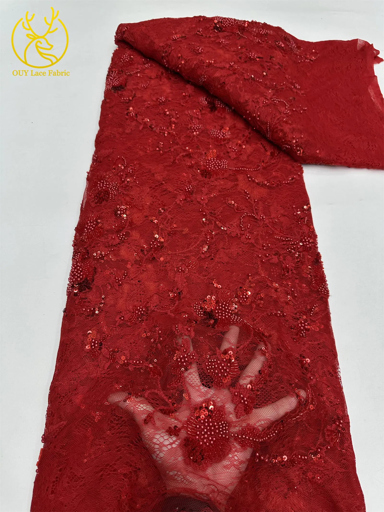 Afrikanischer Spitzenstoff, französische Kordelstickerei, Perlen, Pailletten, Tüllnetz für Damen, Hochzeit, Party, Kleid, Nähen, hohe Qualität, 5 Yards – Detail 23