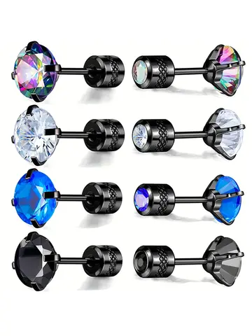 1Pairs Colorful Sparkling Zircon Decor Stud Earrings Elegant Simple Style Stainless Steel 18K Plated Jewelry Versatile Ornament