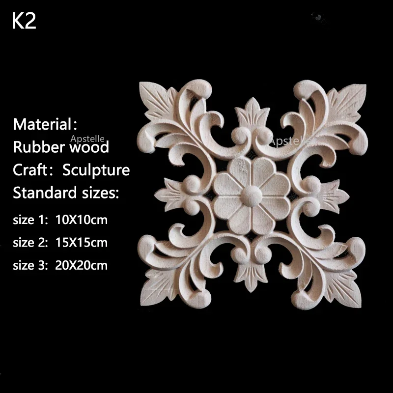 Supply European Decals, Solid Wood Furniture Decoration Accessories, Carved Square Flower Pieces, Wholesale and Retail