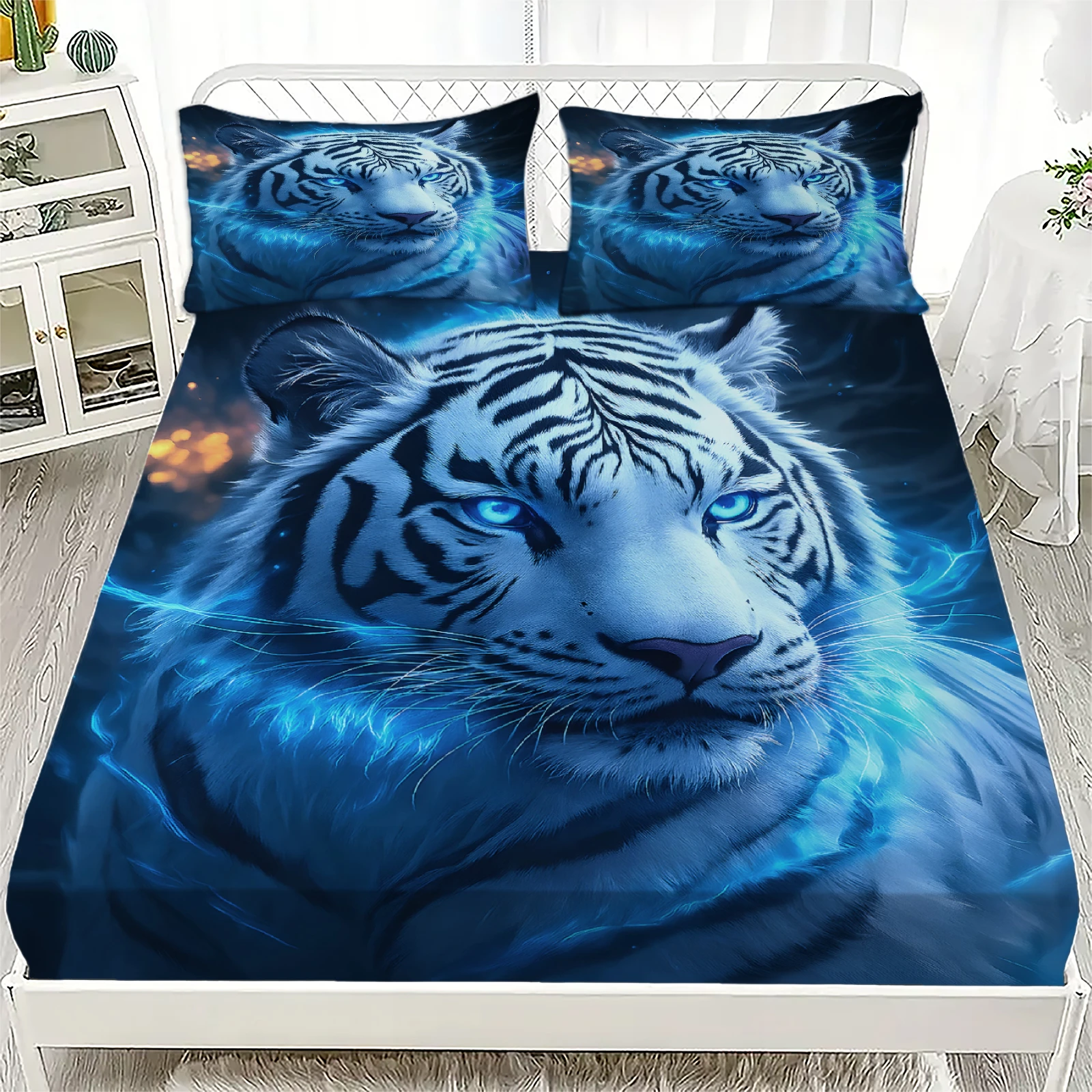 

1 шт. синяя простыня с тигровым принтом, 100% полиэстер, прочная, без наволочек, для взрослых, для дома, для спальни, подарок на день рождения для мальчиков