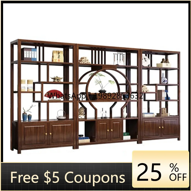 YFY New Chinese Style Solid Wood Curio Cabinet Storage Rack Tea Multi-Treasure Cabinet Bookshelf Office Living Room Ornament