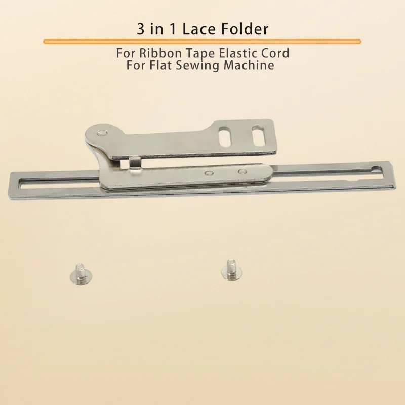 Multifunctional 3 in 1 Lace Folder Attachment for Flatbed Sewing Binding Tool for Ribbon Tape Elastic Cord and Piping