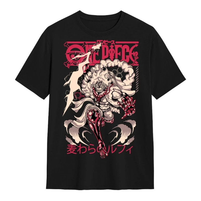 

Japanese Animation Peripheral One Piece Luffy Men's T-shirt Summer New Retro Fashion Men's and Women's Streetwear