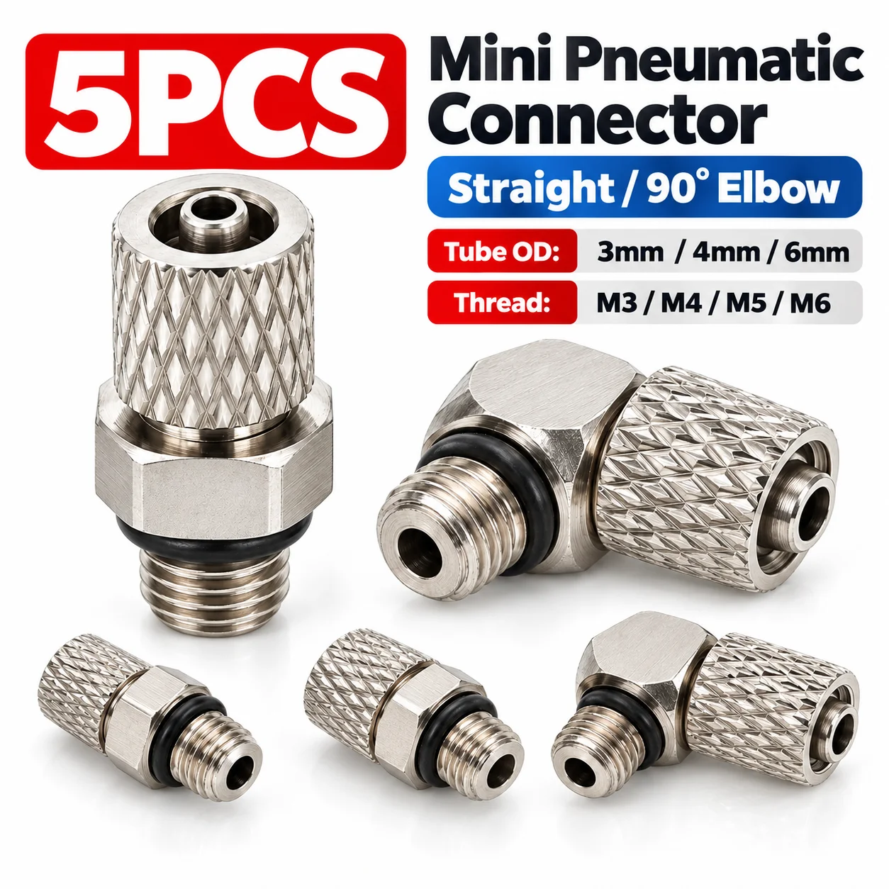 5PCS Mini Pneumatic Pipe Connector 3mm 4mm 6mm OD Air Tube M3 M4 M5 M6 Male Thread Screw Lock Quick Twist Hose Fitting Joint Kit
