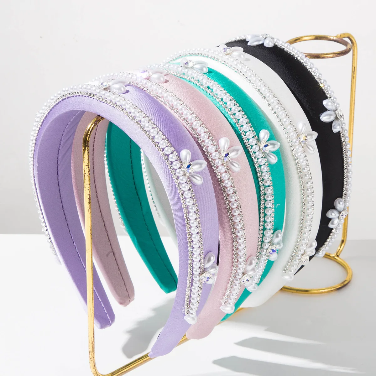 

Hairband Korean style fashionable light luxury solid color diamond-encrusted pearl wide-brimmed hairband exquisite niche hair490