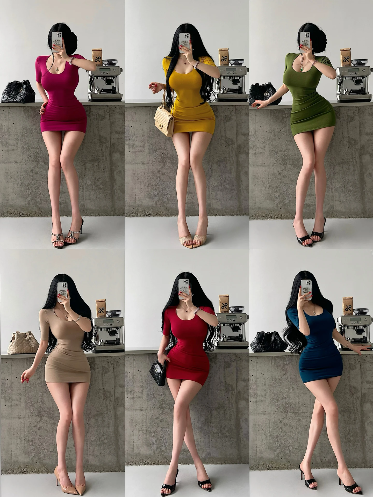 Young Girl Day Sexy Basic Style U-Neck Slim Fit Waist Cinching mid Sleeve Bodycon Short Dress Women's Fashion Spring Summer A...