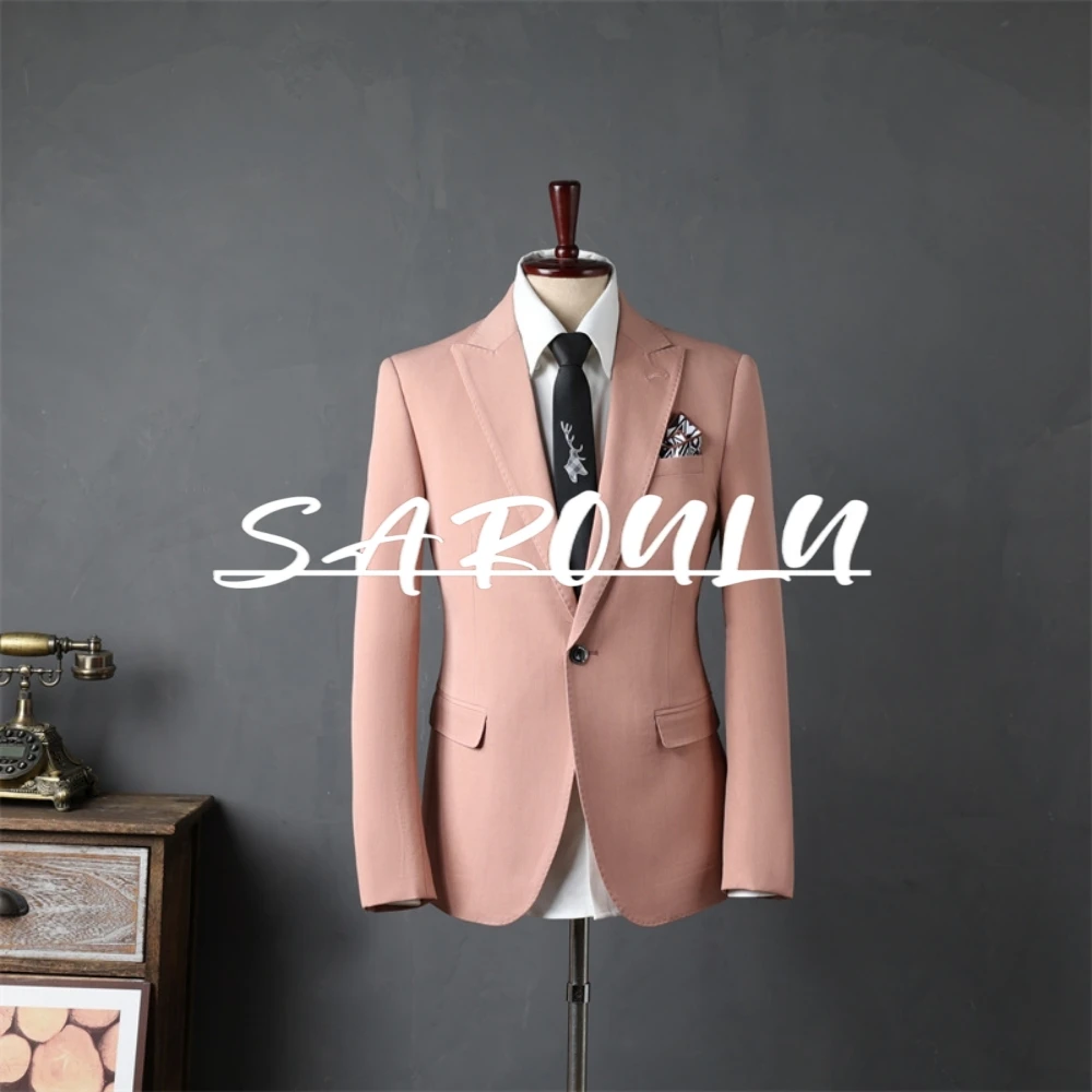 

Handsome Tuxedo Smooth Single Breasted Jacket In Stock One Piece Casual Pink Blue 2 Colors Men's Suit Decent Groom Wear