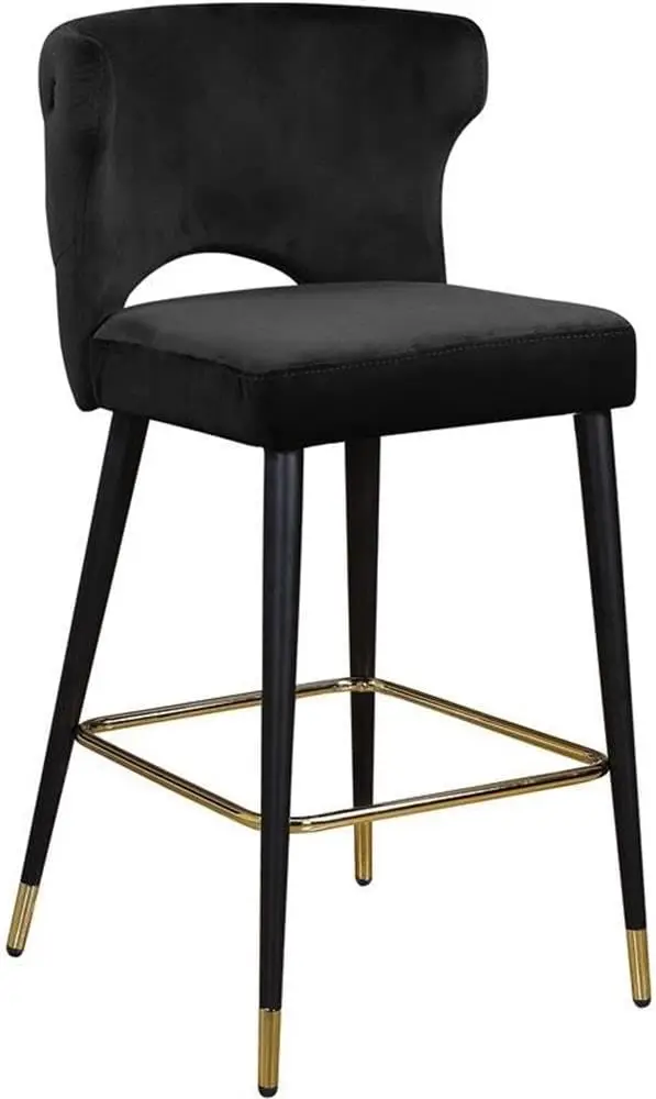 

Contemporary Velvet Upholstered Counter Height Stool with Gold Tipped,Black，Metal Legs,Black, 22" W x 19" D x 38.5" H, Set of 2.