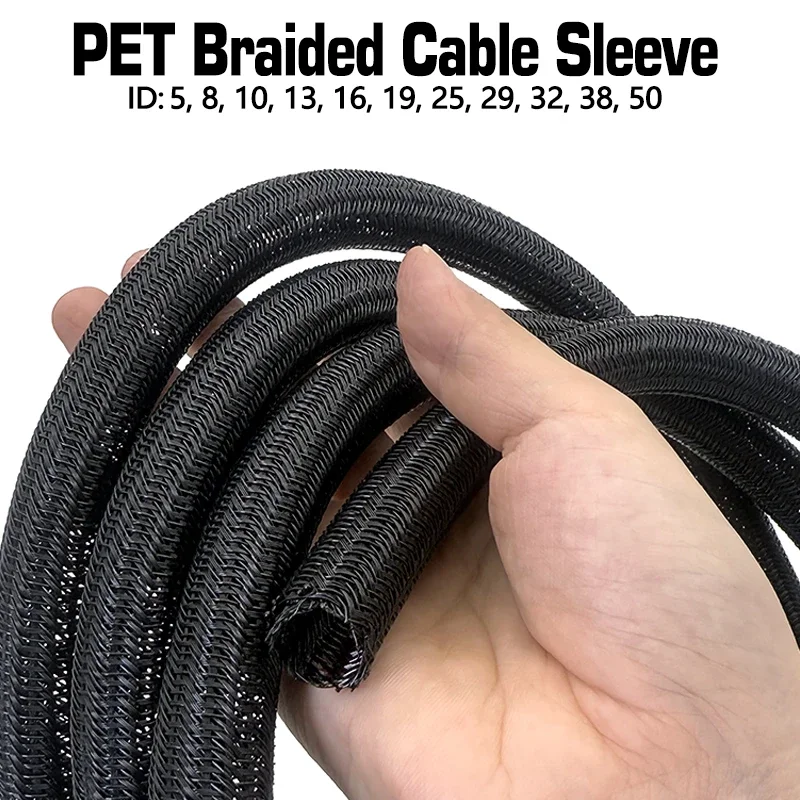 PET Braided Self Split Cable Sleeve 5-50mm Expandable Self Closed Insulation Tube For Gaming GPU Power Wire Neat Arrangement