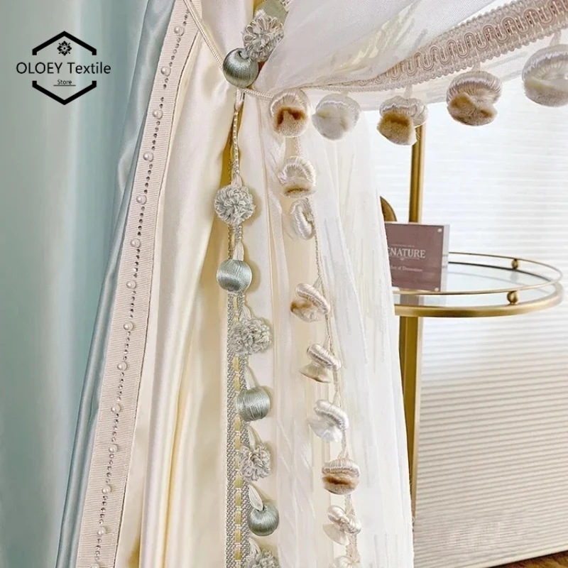 

Custom French Romantic Luster Lace Curtains for Bedroom Living Room Light Luxury Simulated Stitching Window Screen Treatment